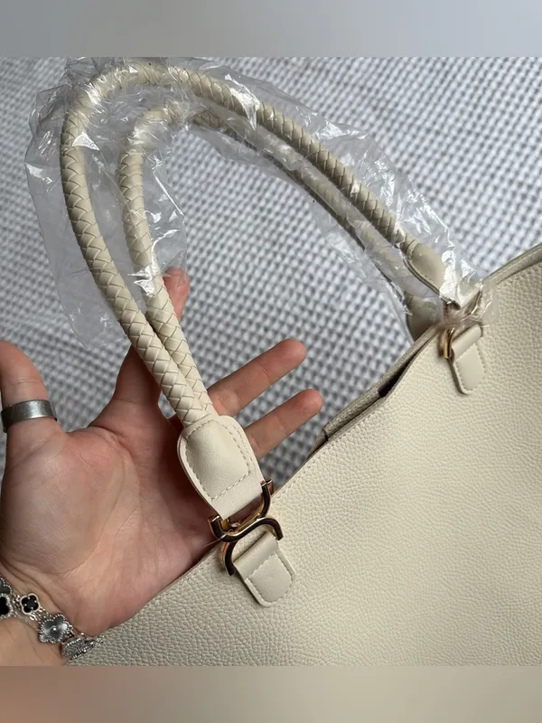 Everyday Pebbled Tote Bag in Cream with Top Handles - Image 2