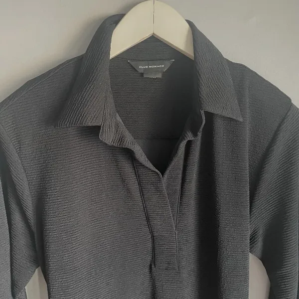 Club Monaco Black Collared Shirt‎ Dress Career Work Office Neutral Minimalist M - Image 2