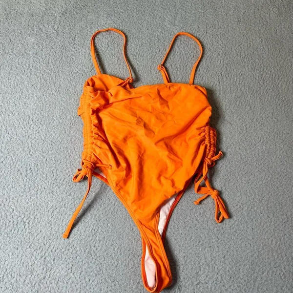 Swimwear Womens M Orange Cut Out Spaghetti Strap One Piece Swimsuit NEW‎ - Image 3