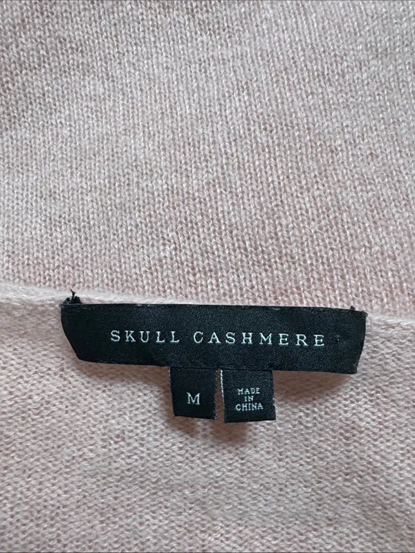 Skull Cashmere Dusty Pink Floral Skull Embroidery Neck Cutout Cashmere Sweater M - Image 11