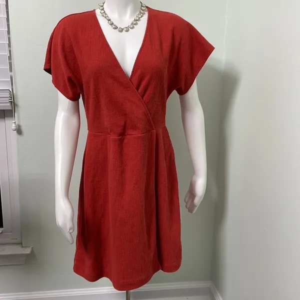 Madewell Burnt Orange Faux Wrap Dress - Image 4