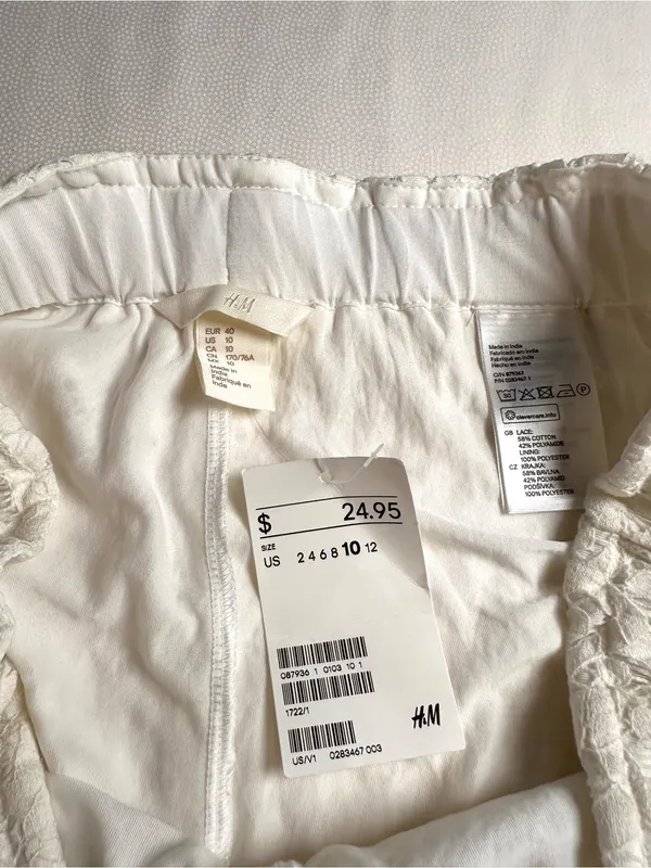 H&M White Lace Shorts Womens US 10 NWT Elastic Waist Lined Boho Cotton - Image 4