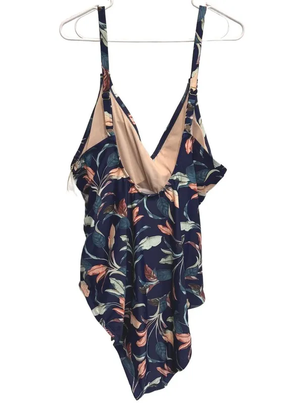 Mynah Lush Leaves One Piece Wrap Plus Size Swimsuit 24W - Image 3