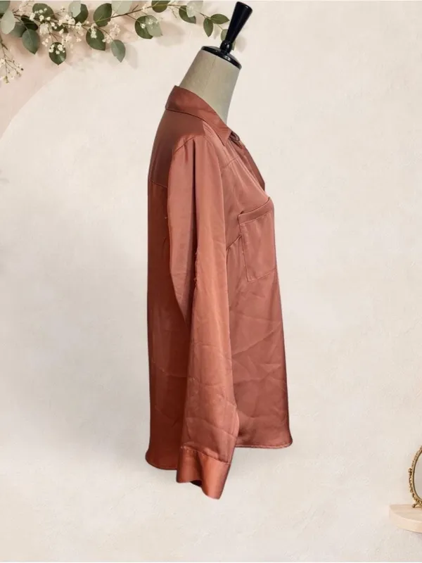 Express Satin Button-Down Shirt in Copper - Image 4
