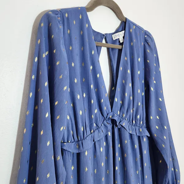She + Sky Blue and Gold Boho Maxi Dress Size Large Wedding Guest Dress - Image 4