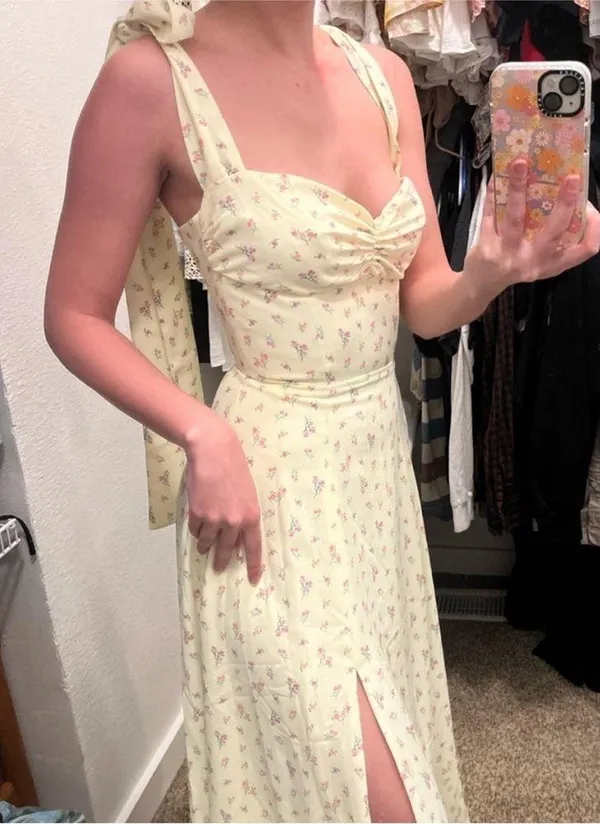 House Of CB Pastel Yellow Floral Summer Ribbon Alicia Midi Dress - Image 2