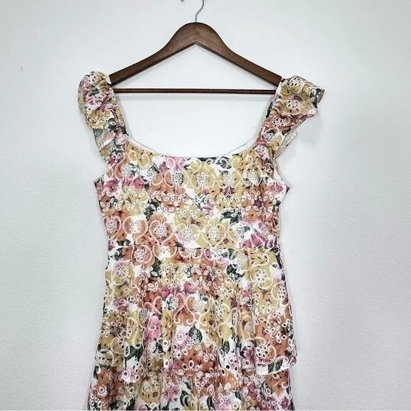 En Saison Pastel Eyelet Midi Dress Ruffle Sleeve Light‎ Pastel Yellow NWT - Image 11