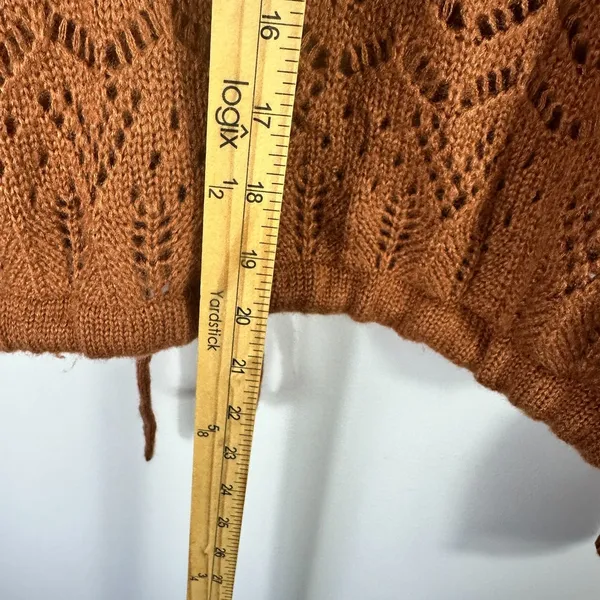 Venus Crochet Knit Sweater‎ Womens Small Brown Hooded Fringe Cropped Boho Indie - Image 6