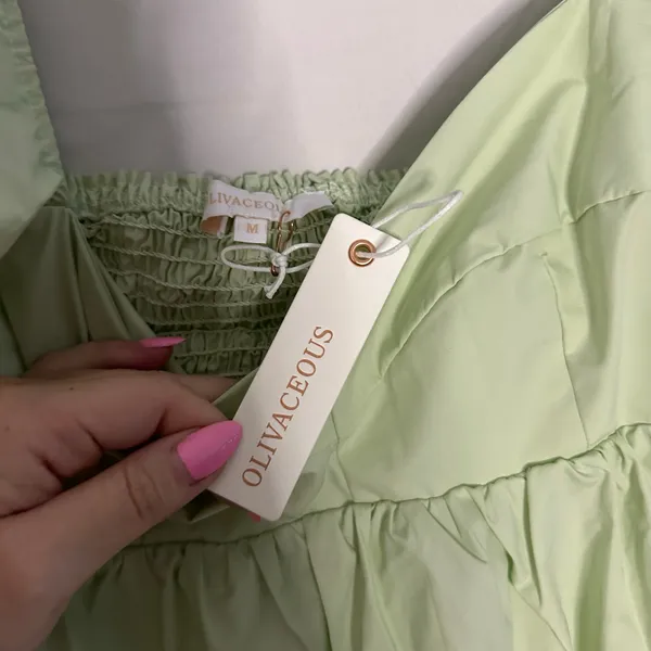 Olivaceous Babydoll Mini Dress Light Green Size Medium NWT - Image 6
