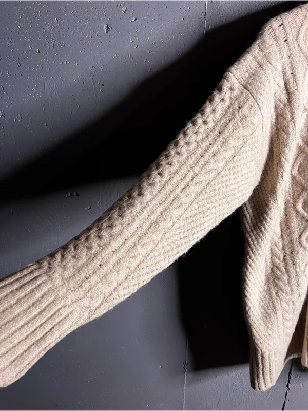 J. Crew Cable-Knit Merino Wool Alpaca Blend Cardigan Sweater Off White. Medium - Image 6