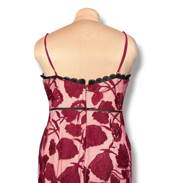 Lulus Alluring Dream Burgundy Floral Mesh Lace Trumpet Midi Dress Large Romantic - Image 9