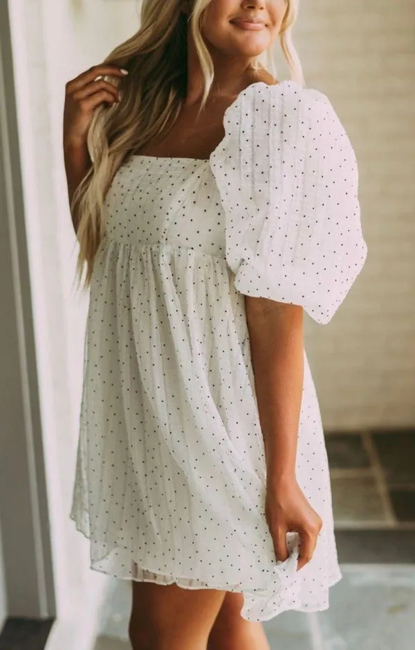 These Three Boutique White Polka Dot Babydoll Dress - Image 2