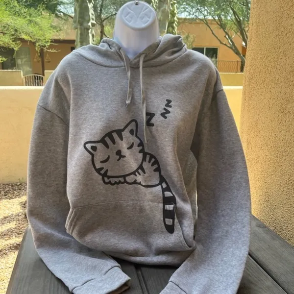 Sleeping Kitty Hoodie Gray Size XL - Image 2