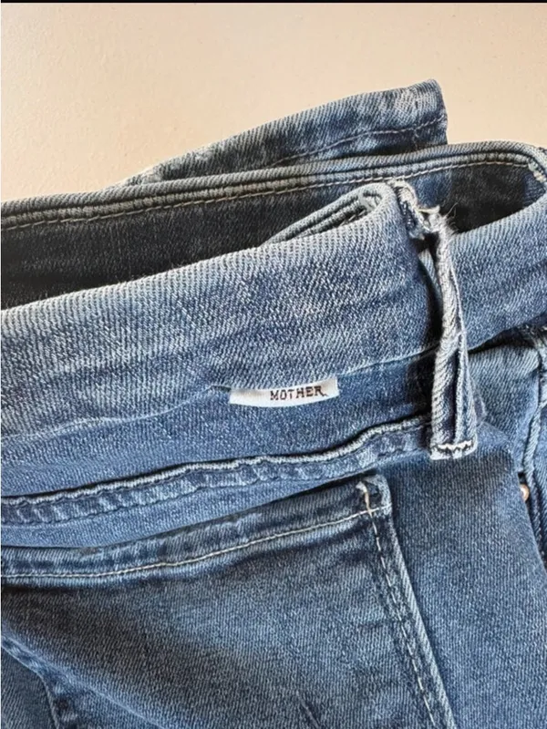 MOTHER Blue Denim Jeans with Copper Button Detail - Image 11