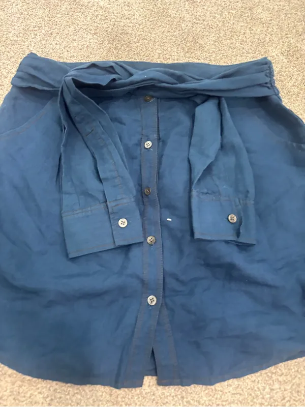Theory Neini Chambray Mini Skirt Sz 6 Linen Blend Skirt with Mock Sleeve Belt - Image 6