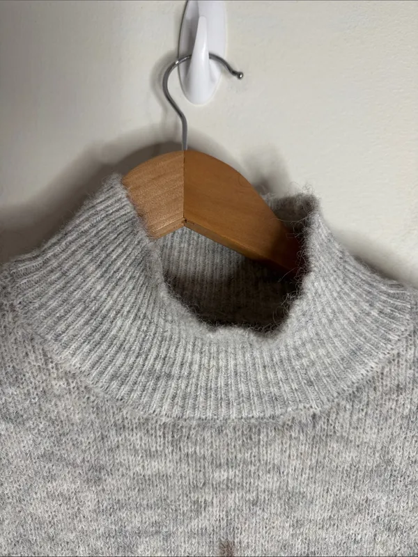 Ophelia Roe Turtleneck Two-Tone Heather Gray-Camel Geo Pattern Neutral Sweater S - Image 5