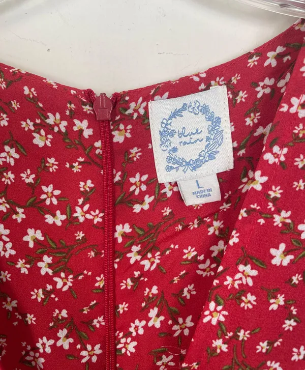 Blue Rain red floral jumpsuit v-neck tie back jumper Women’s size Large - Image 3