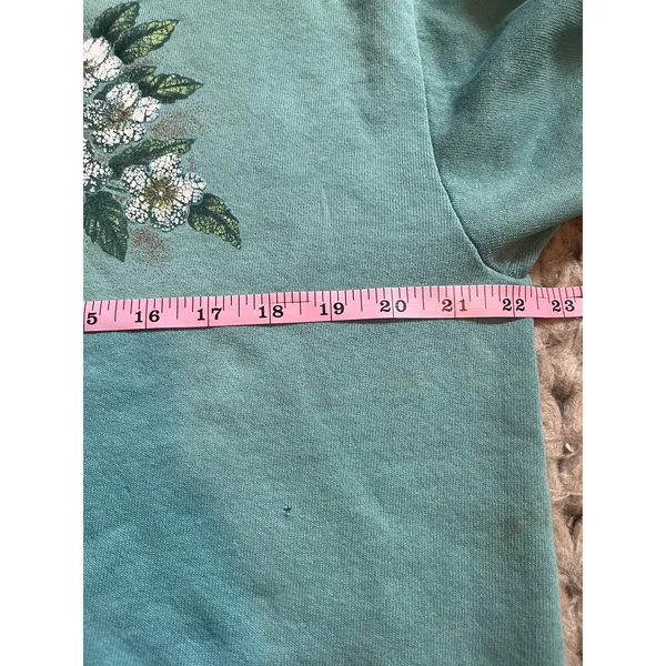 Vintage grandma collar sweatshirt white flower green size med - Image 8