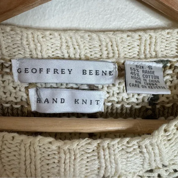 Geoffrey Beene 90s hand knit 3D multicolor sweater interwoven lattice pattern S - Image 4