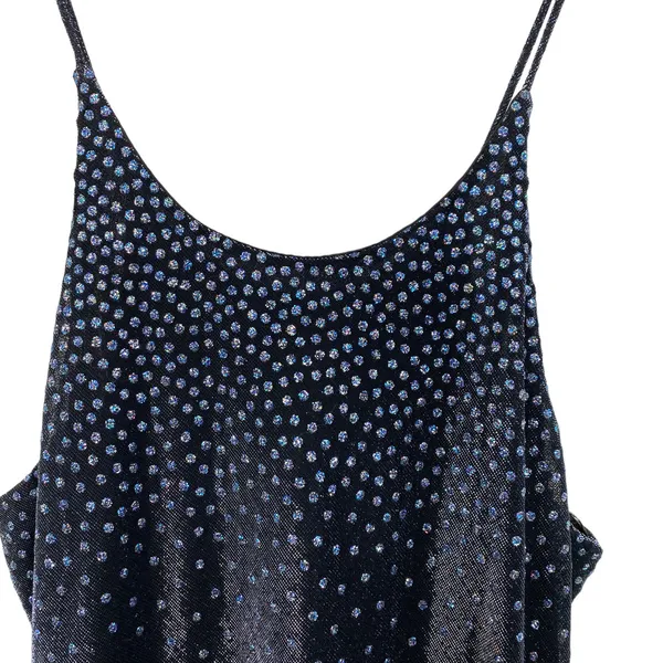 Vintage 90s Y2k Maxi Dress Jump Apparel Slinky Sparkly Metallic Black Blue Small - Image 4