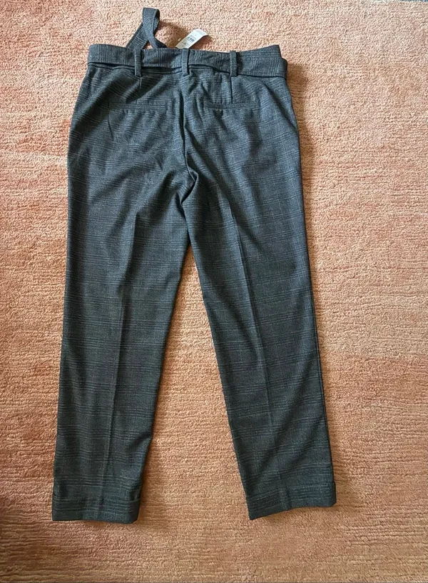 NWT LOFT Gray Plaid Tie Waist Tapered Ankle Pants Size 8 - Image 6