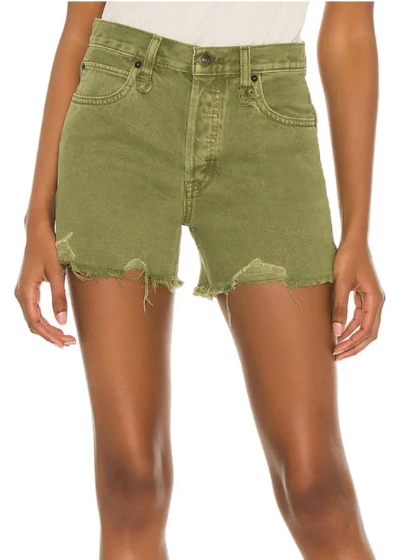 NWT Free People Makai Cutoff Denim Short Olive Garden SZ-31 Frayed Hem - Image 2