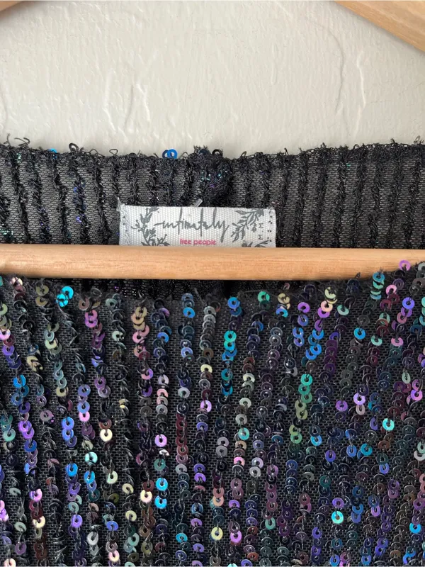 Free People Gold Rush Sequin Festival Top Long Sleeve Black Purple Size Medium - Image 4