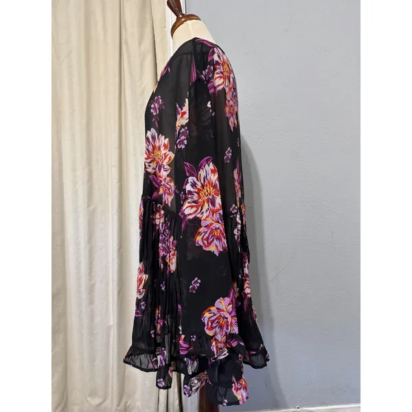 Cottagecore Womens Tunic‎ 2X Black Floral Sheer Mesh Babydoll Button Front Top - Image 9