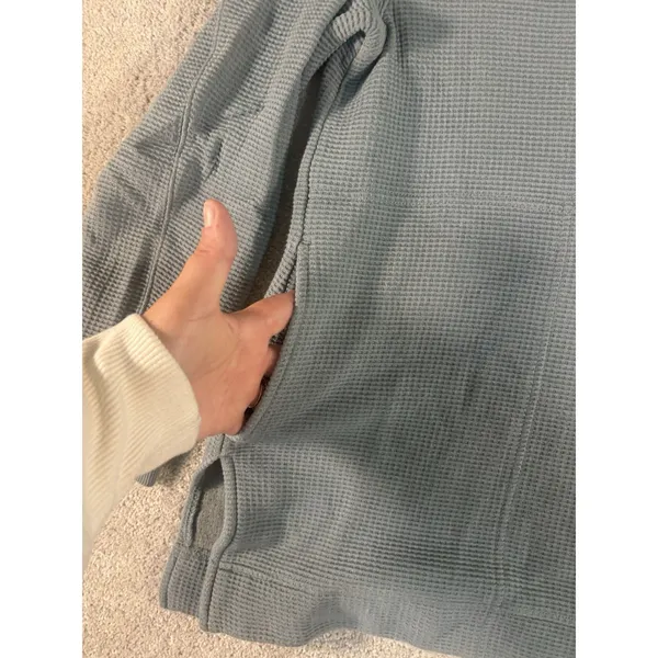 Athleta Sweater‎ Womens M Dusty Blue Hoodie Coaster Luxe Waffle Activewear - Image 4