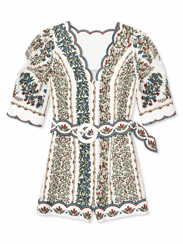 Farm Rio Fruit Beauty Off-White Linen Belted Romper Size M NWT $248 - Image 4
