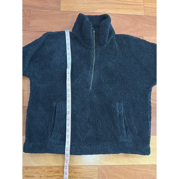 Abercrombie & Fitch Fleece‎ Pullover Womens Black Sherpa Quarter Zip Large - Image 5