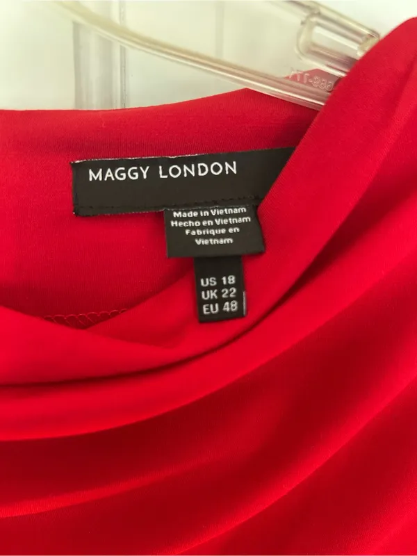 Maggy London Red Long-Sleeve Draped Waist Midi Dress - Image 3