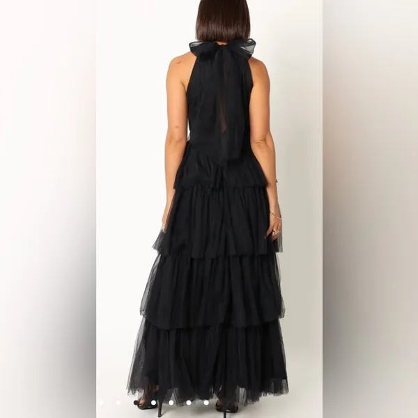 NWOT Petal and Pup Black FRANCES halter tulle tiered bow maxi dress sz S - Image 3