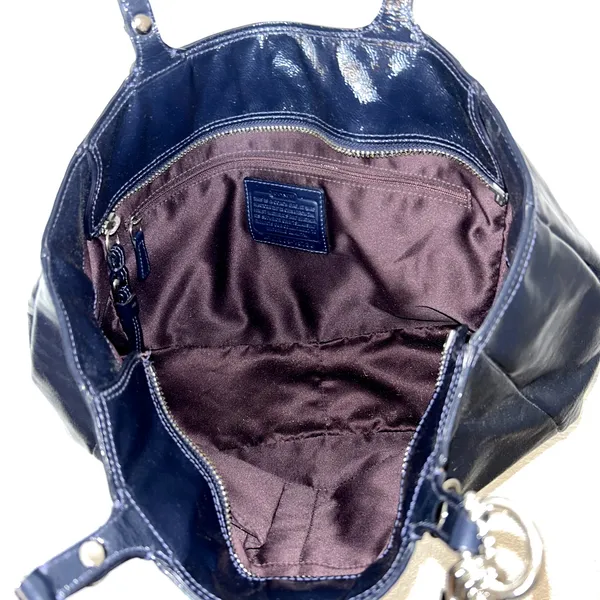 Coach Carryall Madison Handbag Navy Patent Leather Silver Logo - Image 5