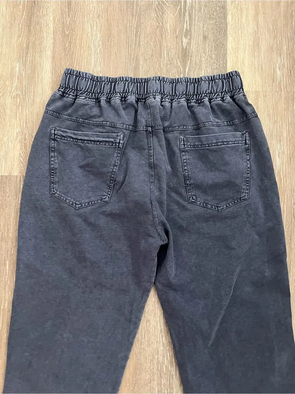 Zara Womens XL Jogger Charcoal Gray Washed Denim Pull On Straight Leg Jeans - Image 8