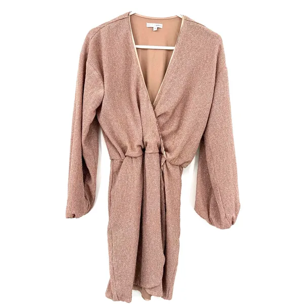 Baltic Born Size Small‎ Long Sleeve Faux Wrap Style Dress Knee Length Pink - Image 2
