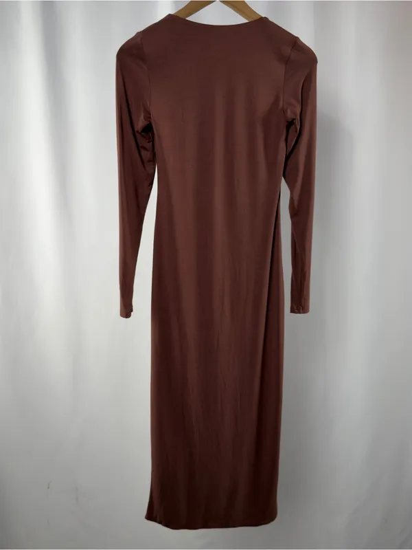 Klassy Network Long Sleeve Square Neck Bodycon‎ Midi Dress in Brown Size Small - Image 6