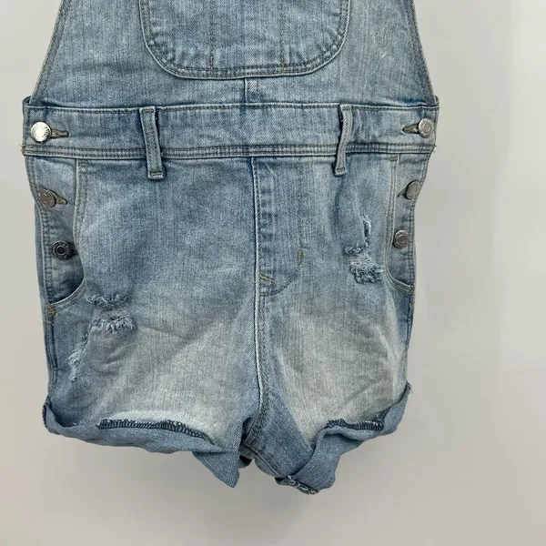 Old navy distressed medium wash denim blue jean shortalls overalls size XS - Image 5