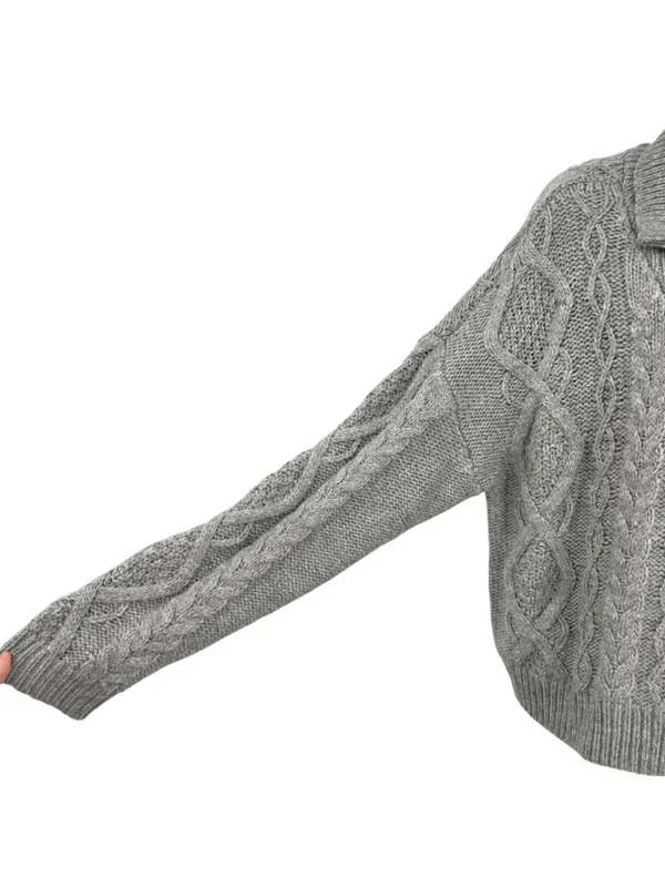 Lucky Brand Gray Cable Knit Half-Zip Pullover Sweater Womens Size Large - Image 5