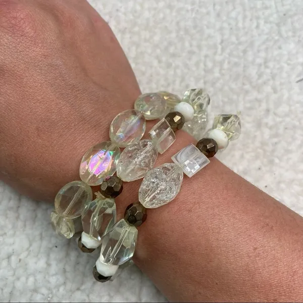 White Fox Clear Rainbow Elastic Beaded Bracelets - Set of 3 - Image 4