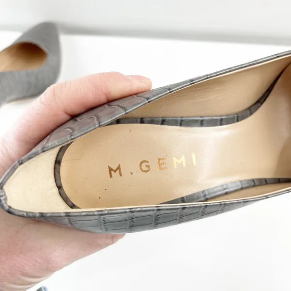 M. Gemi The Lustro Croco Heels Pumps Almond Toe Gray 36.5 - Image 8