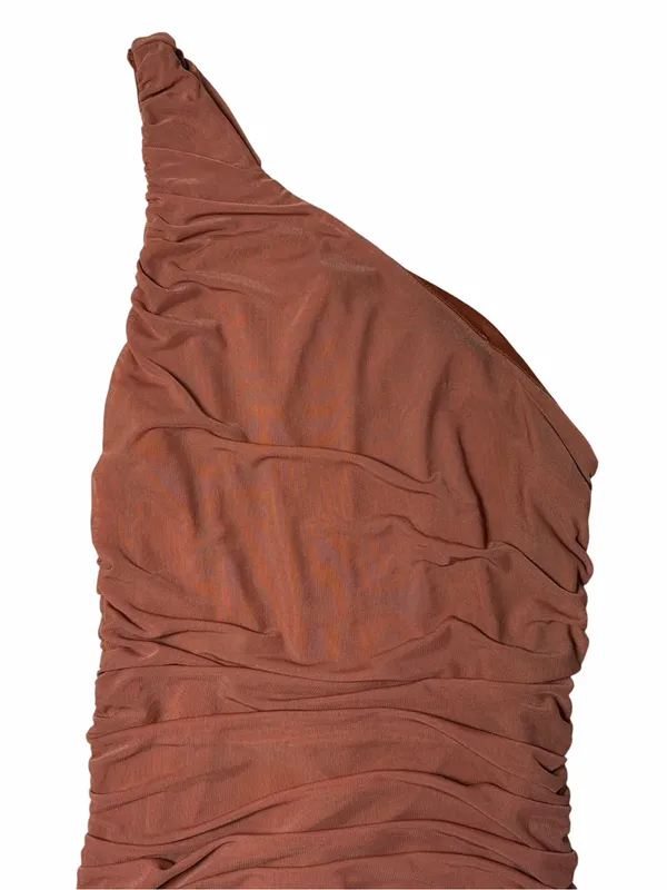 Lulus Already RSVP’d Brown Ruched One Shoulder Bodycon Midi Dress Womens M - Image 3