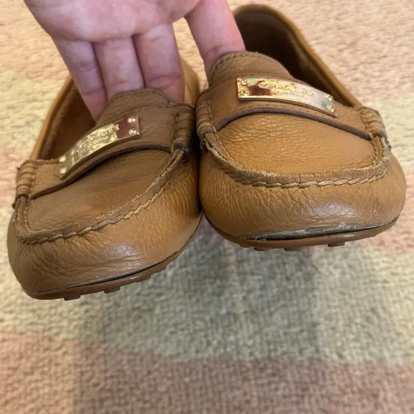 Coach Fredrica Tan Pebbled Leather Driving Loafers Slip-On Flats Preppy Heritage - Image 3
