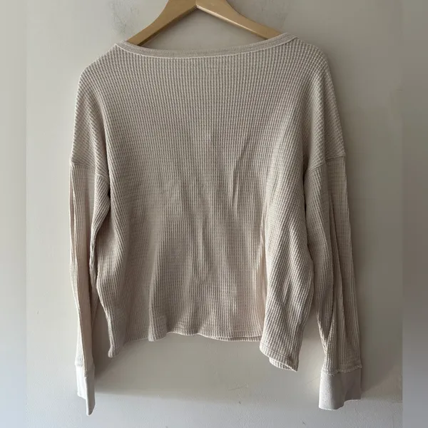 American Eagle White Cream Waffle Knit Long Sleeve‎ - Image 3