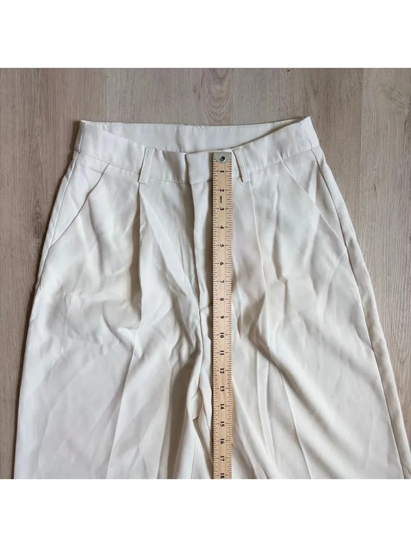 Cider NWT Women's Pleated Off White High Rise Wide-Leg Trousers Size S - Image 7