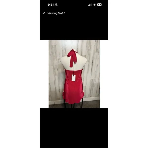 Rolla Coster Red Ribbed Halter Mini Dress Size Small NWT Stretch Bodycon - Image 2
