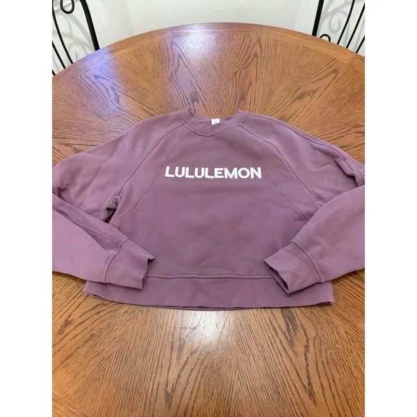 Lululemon Perfectly Oversized Cropped Crew Women XS/S Purple Logo Pullover - Image 2