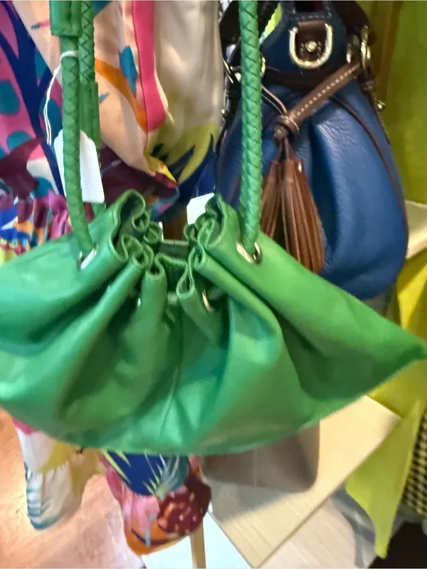 Chateau Green Drawstring Shoulder Bag with Braided Straps - Image 2