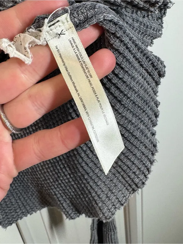 Free People FP One Colt Thermal Washed Charcoal Grey Grunge Plunge size small‎ - Image 5