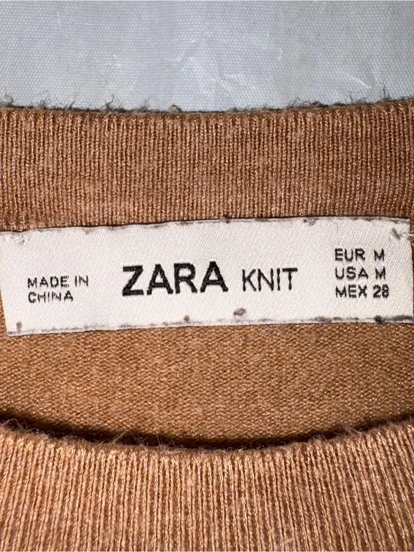 Zara Knit Sweater Womens Sz Med Brown Stretch‎ Gold Buttons Crewneck Basic - Image 5